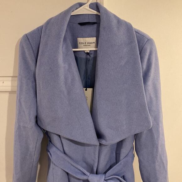 NEW!! Size 8 Cole Haan Belted Wrap Coat Ice Blue NEW!! - Picture 4 of 13